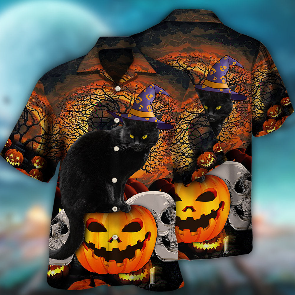 Halloween Black Cat And Pumpkin Scary - Hawaiian Shirt