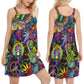 Hippie Alien Peaceful Colors – Women's Summer Sleeveless V-Neck Camisole Dress