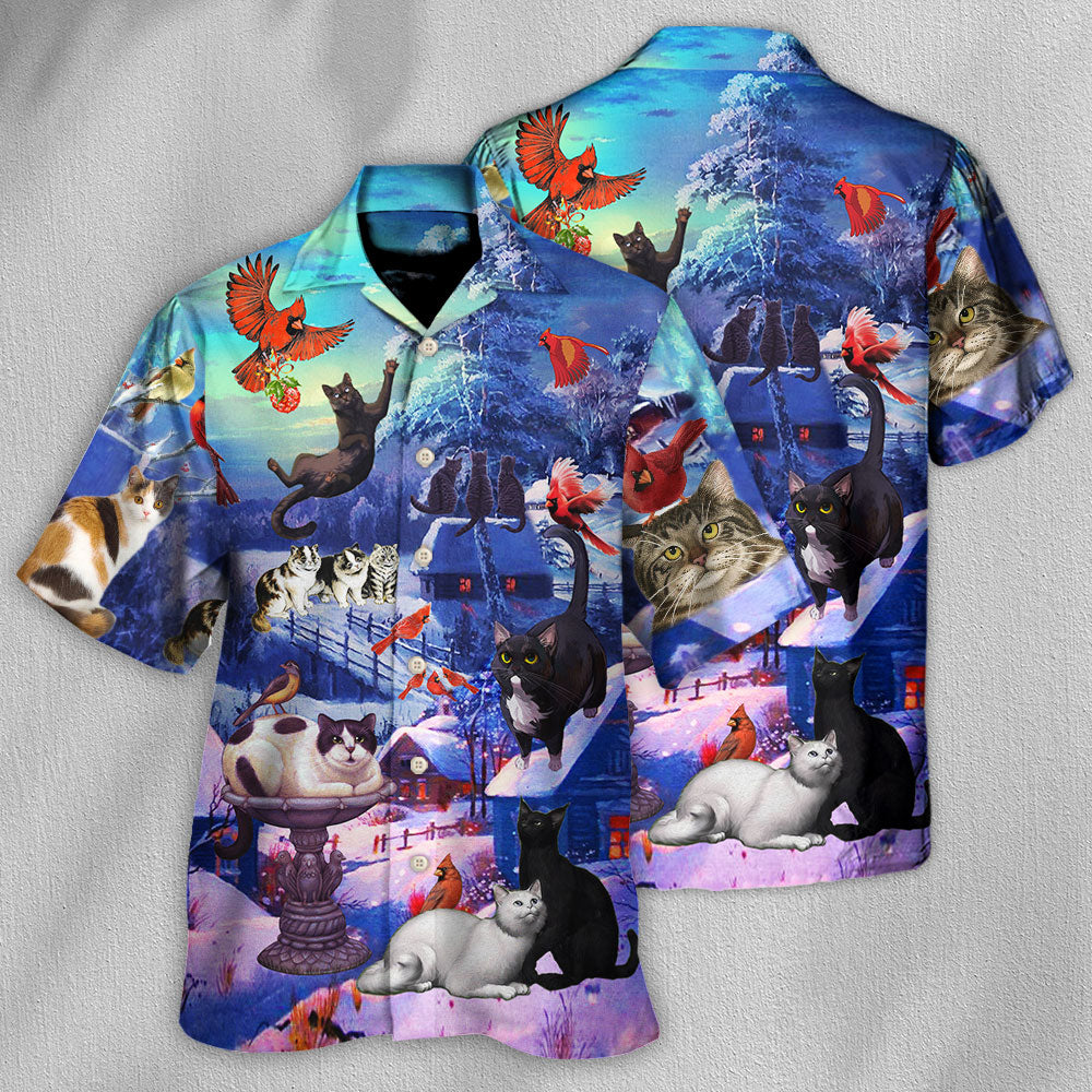 Cats Watching Cardinal Birds Limited Edition – Hawaiian Shirt