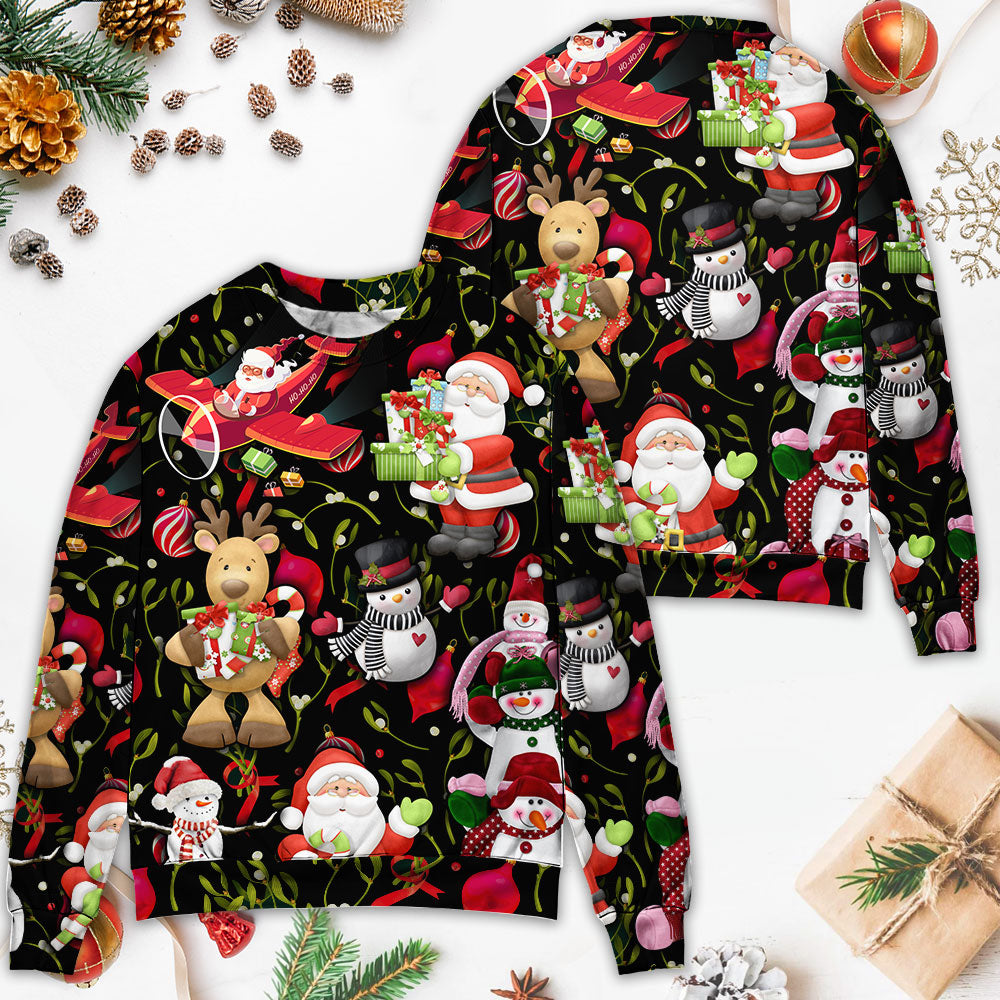 Christmas Joyful Santa Snowman Merry Xmas – Sweater - Ugly Christmas Sweater