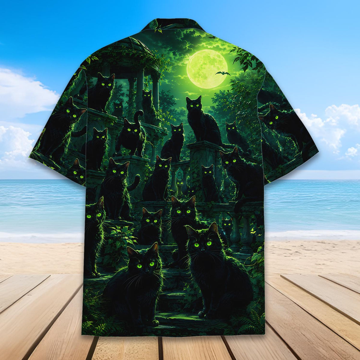 Black Cat Moonlight Gothic Witchy Halloween – Hawaiian Shirt