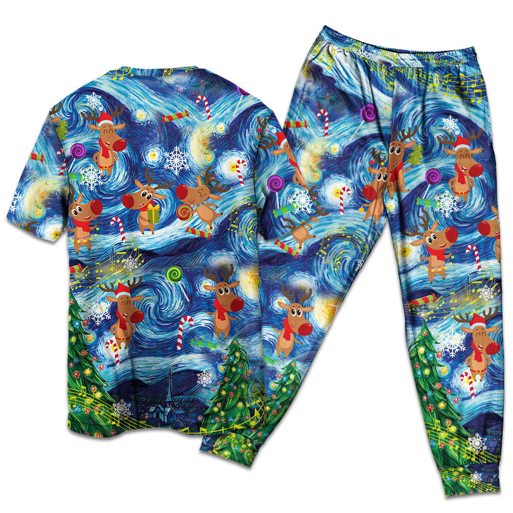 Christmas Dancing Reindeers Happy - Pajamas Short Sleeve - Owls Matrix LTD