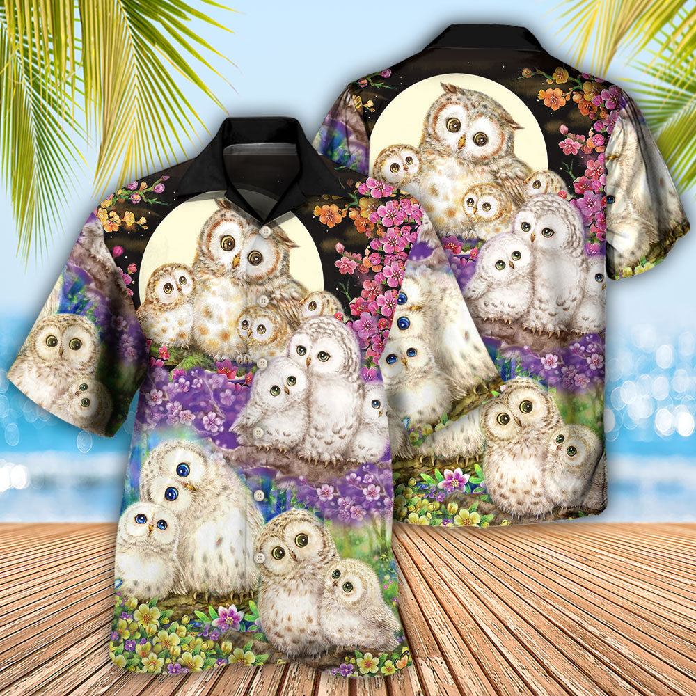 Owl Family With Flowers Art – Hawaiian Shirt