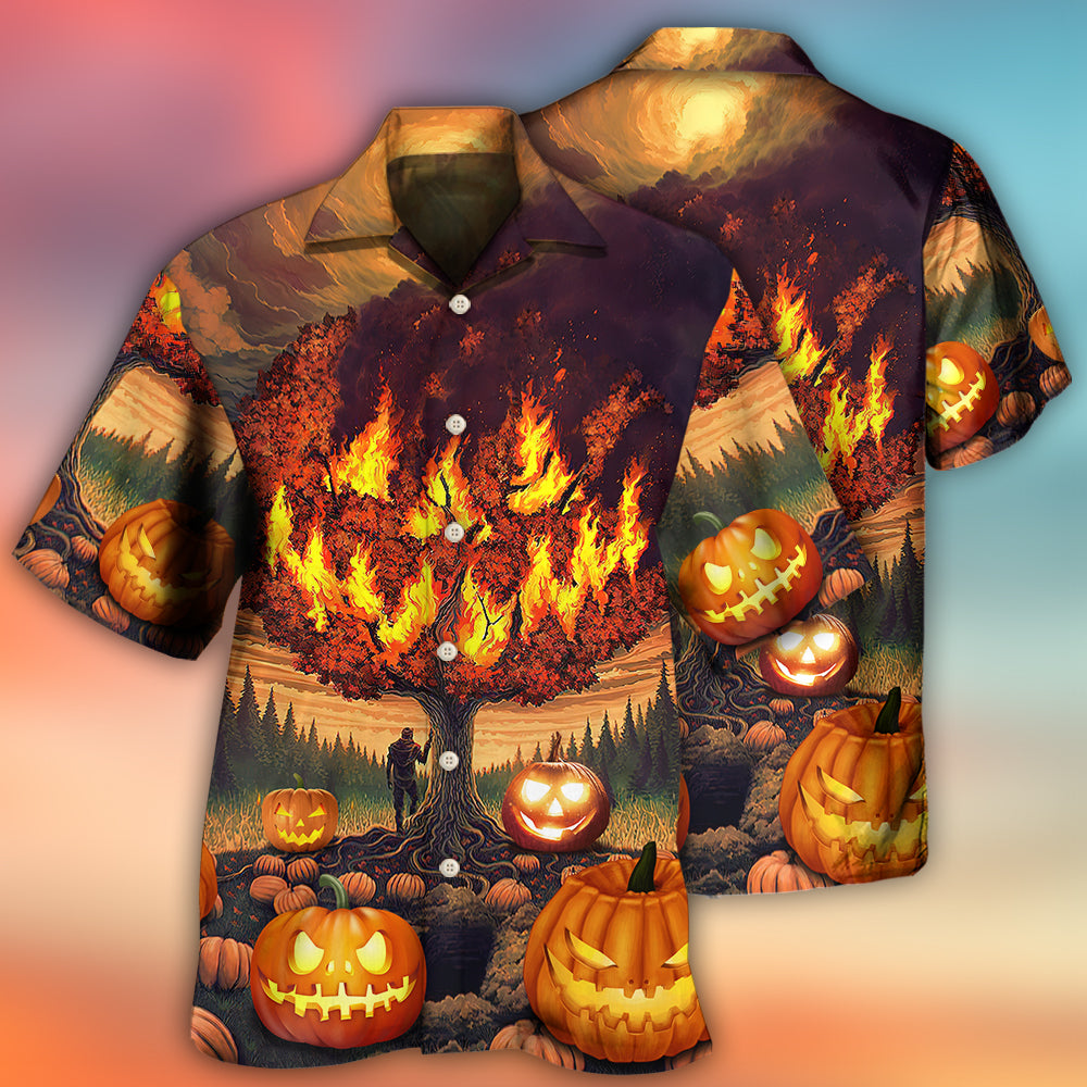 Halloween Burning Pumpkin Crazy Art – Hawaiian Shirt