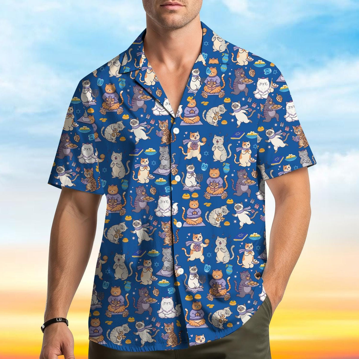 Hanukkah Cat Menorah Dreidel Jewish Holiday 2 – Hawaiian Shirt