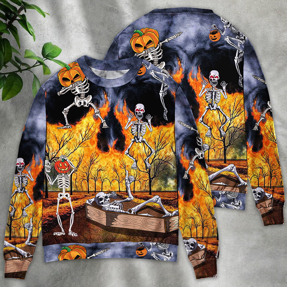 Halloween Skeleton Pumpkin Party Art – Sweater - Ugly Christmas Sweater