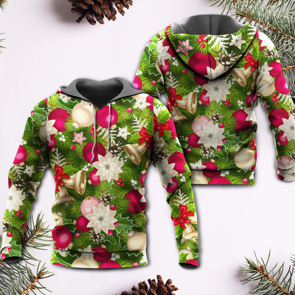 Christmas Fir Tree And Poinsettia Floral - Hoodie