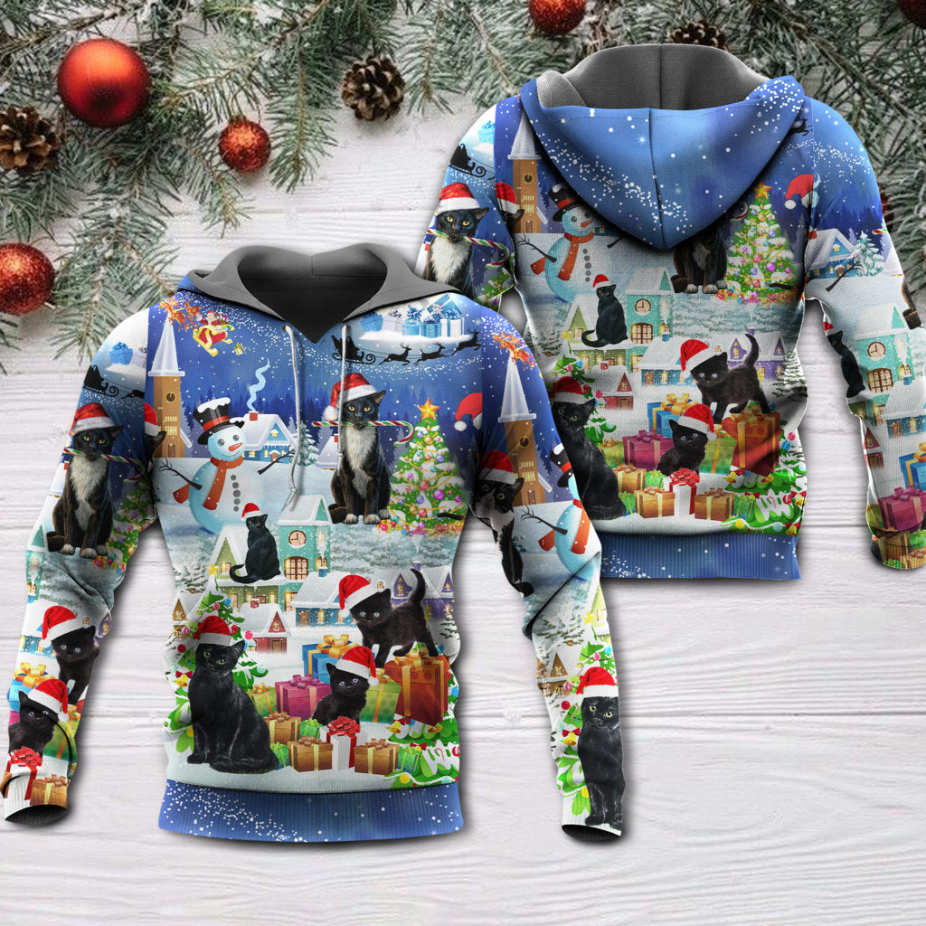 Christmas Black Cat Merry Catmas - 3D Hoodie
