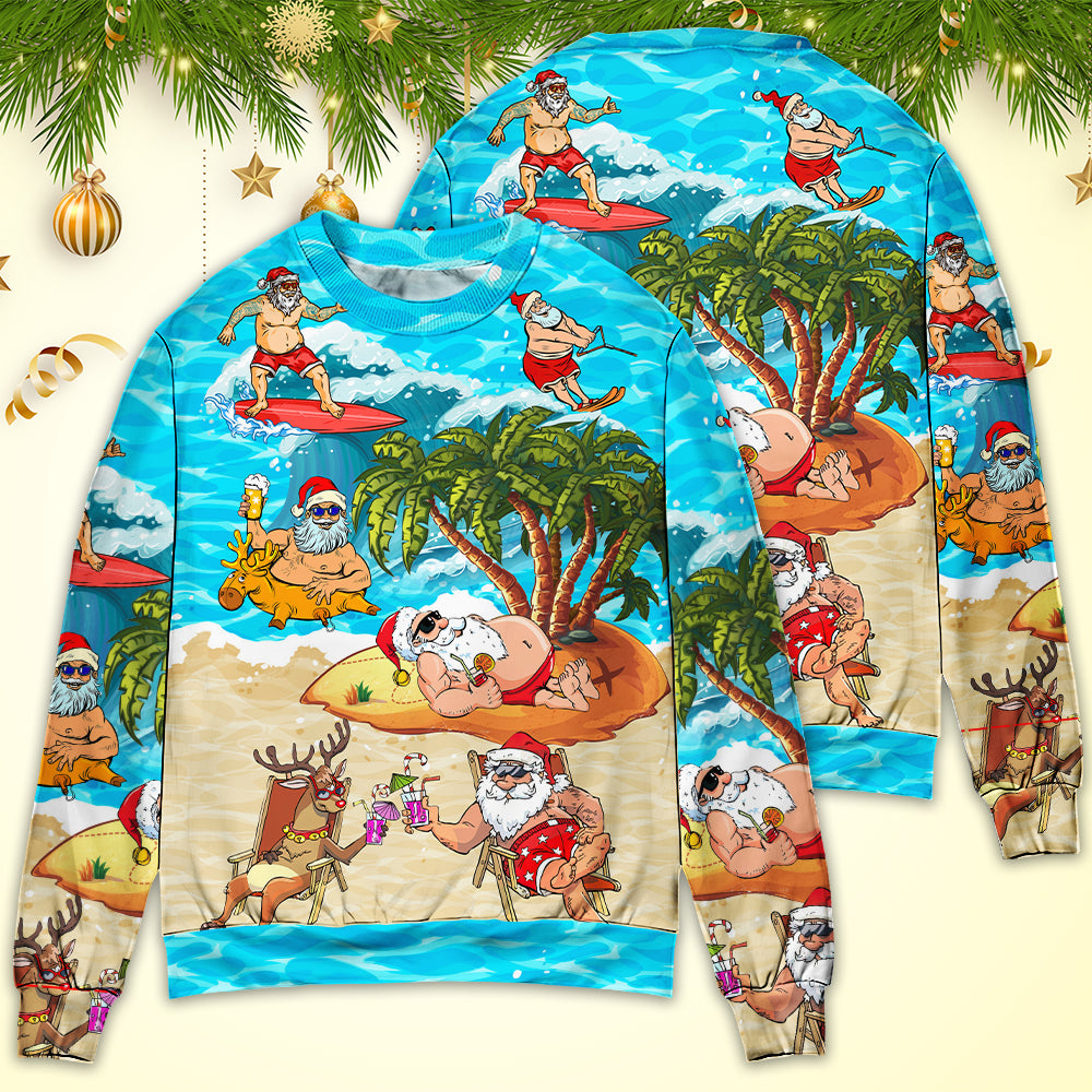 Christmas Santa Beach Holiday Funny – Sweater - Ugly Christmas Sweater