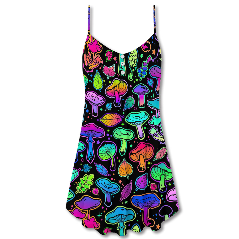Neon Colorful Mushroom Leaf – Women's Summer Sleeveless V-Neck Camisole Dress