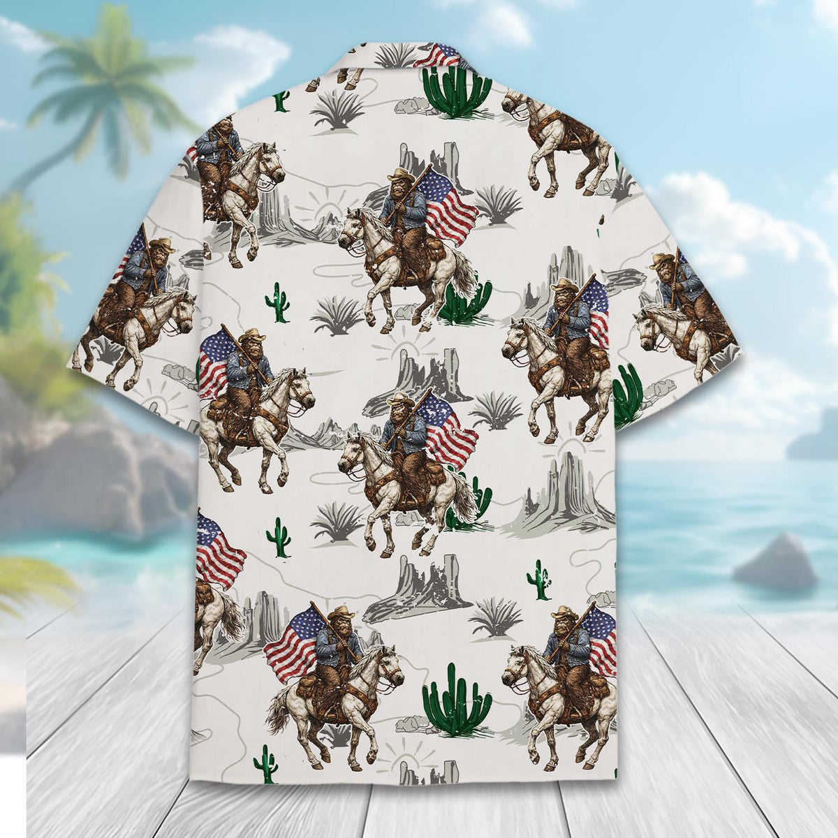 Bigfoot Cowboy Sasquatch USA Flag Western Rodeo – Hawaiian Shirt