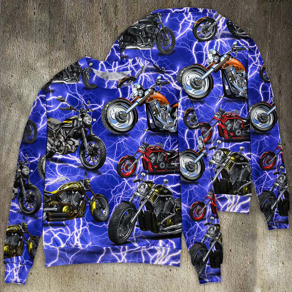 Motorcycle Lightning Blue Cool Style – Sweater - Ugly Christmas Sweater