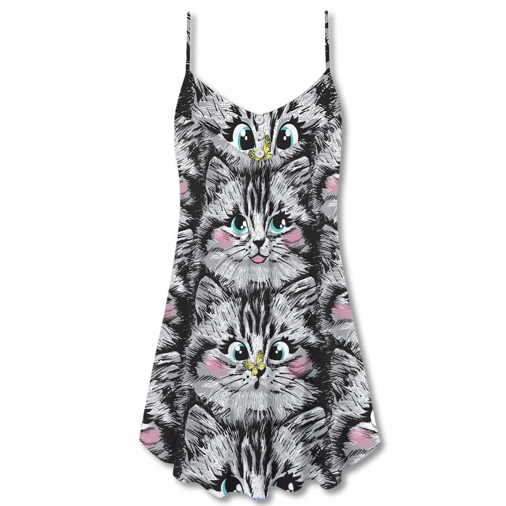 Lovely Cat Cute Kitten – Women's Summer Sleeveless V-Neck Camisole Dress
