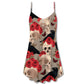 Gothic Skull Rose Raven – Women's Summer Sleeveless V-Neck Camisole Dress