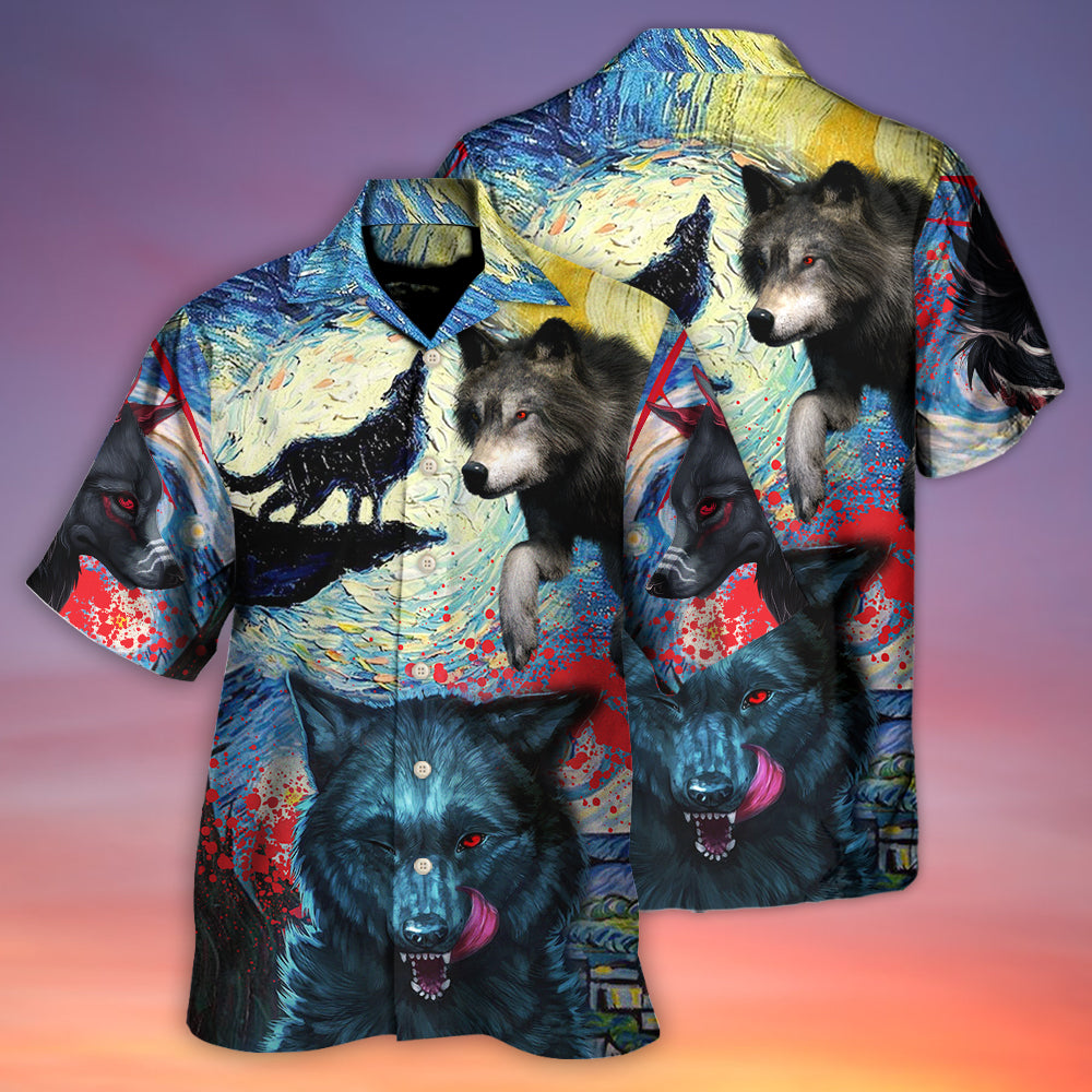 Halloween Black Wolf Starry Night Dark Art - Hawaiian Shirt
