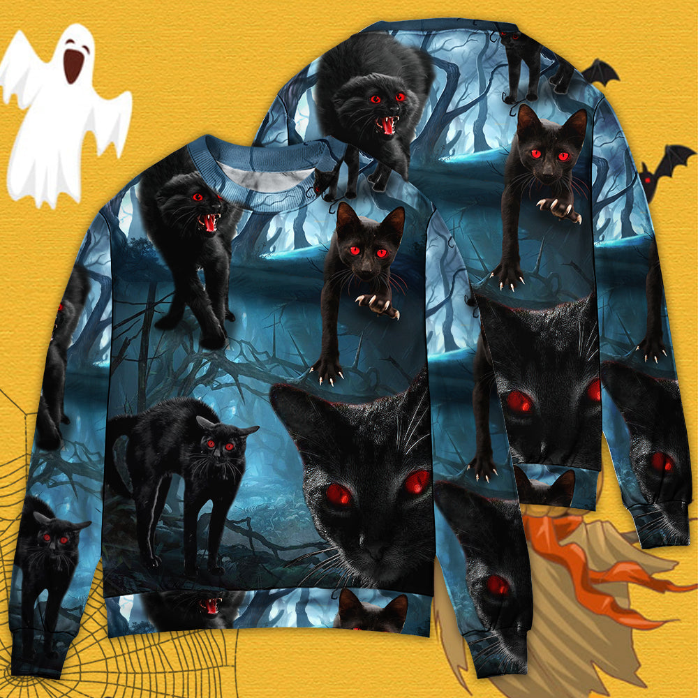 Halloween Black Cat Spooky Art Style – Sweater - Ugly Christmas Sweater