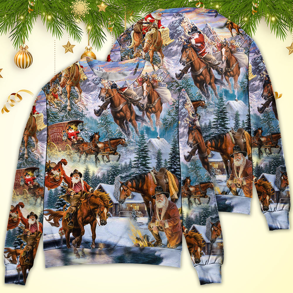 Christmas Santa Riding Horse Snow Mountain – Sweater - Ugly Christmas Sweater