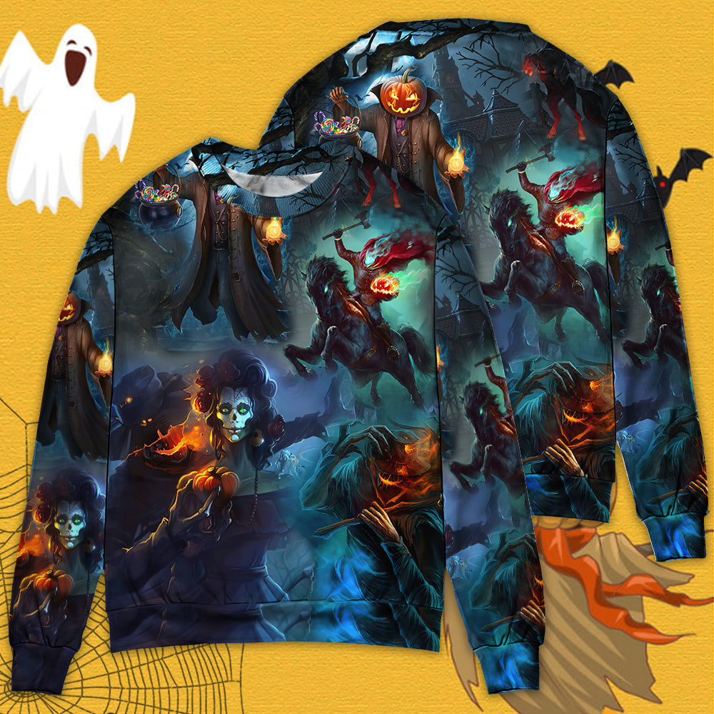 Halloween Skull Pumpkin Night Sky Art – Sweater - Ugly Christmas Sweater