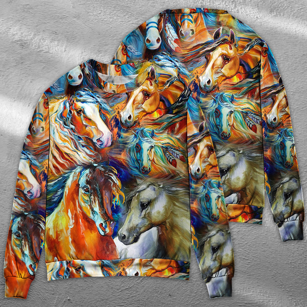 Colorful Horse Face Cool Art – Sweater - Ugly Christmas Sweater