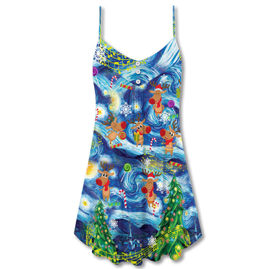 Christmas Dancing Reindeer Joy – Women's Summer Sleeveless V-Neck Camisole Dress