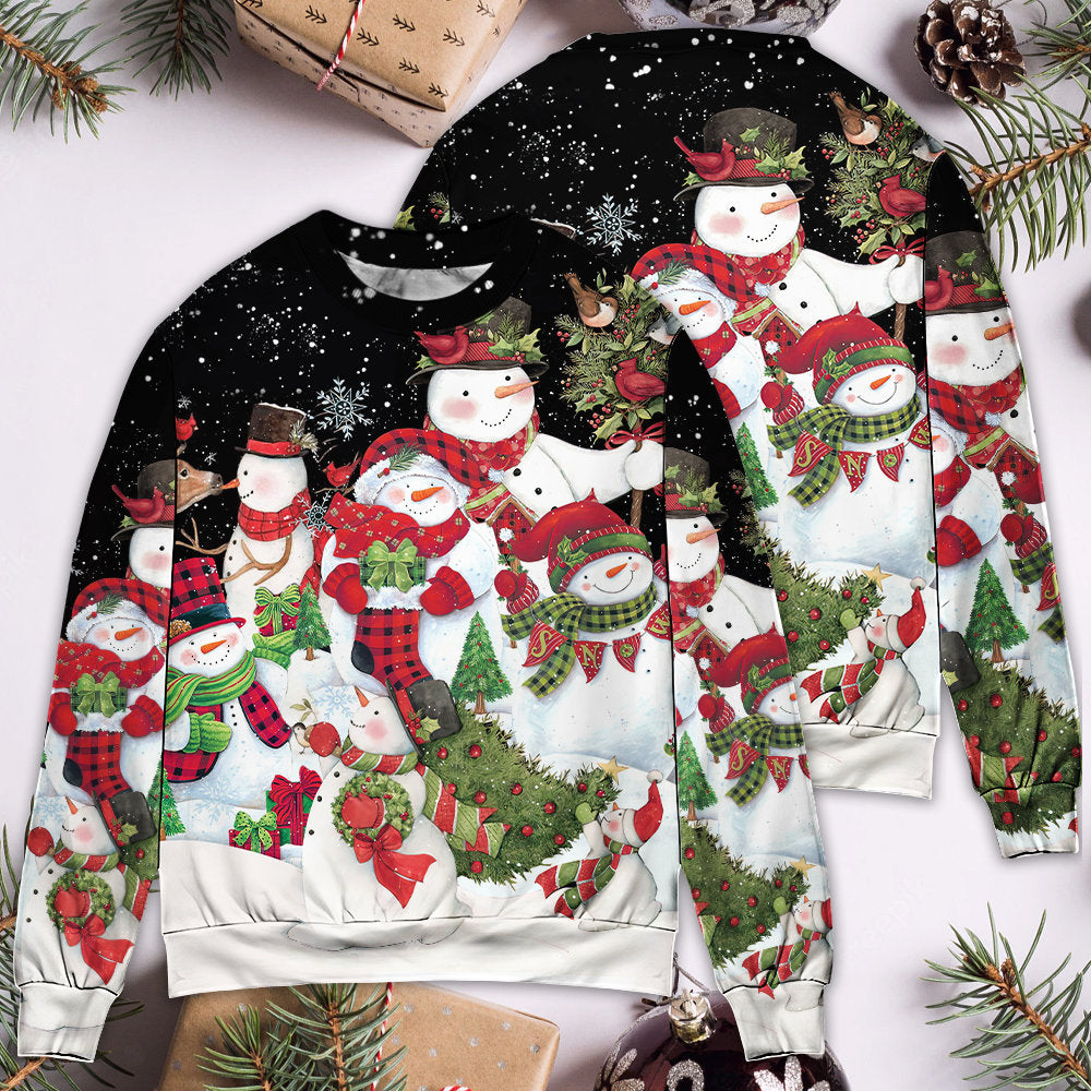 Christmas Cute Snowman Cardinal Happy Xmas – Sweater - Ugly Christmas Sweater