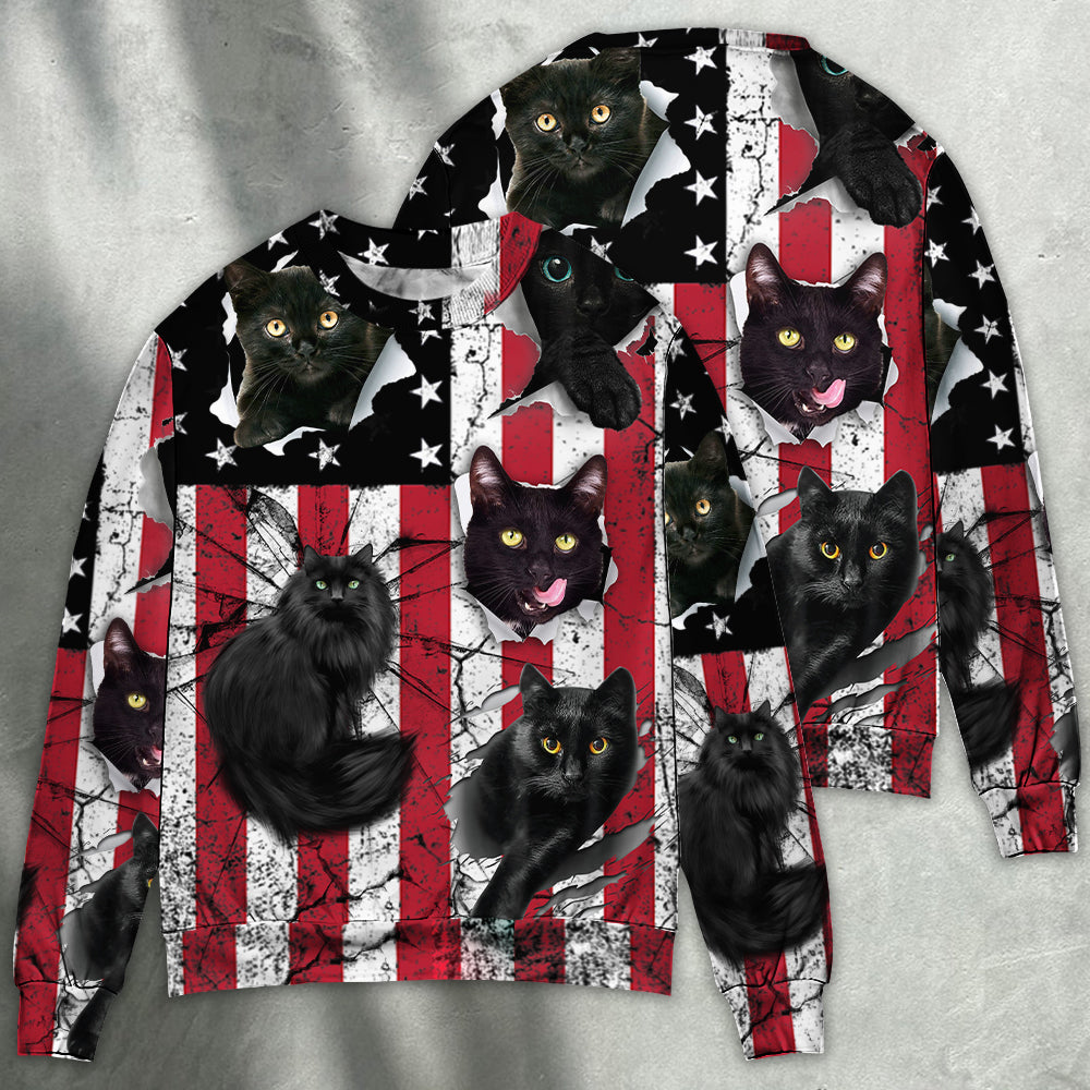 Black Cat Independence Day Style – Sweater - Ugly Christmas Sweater