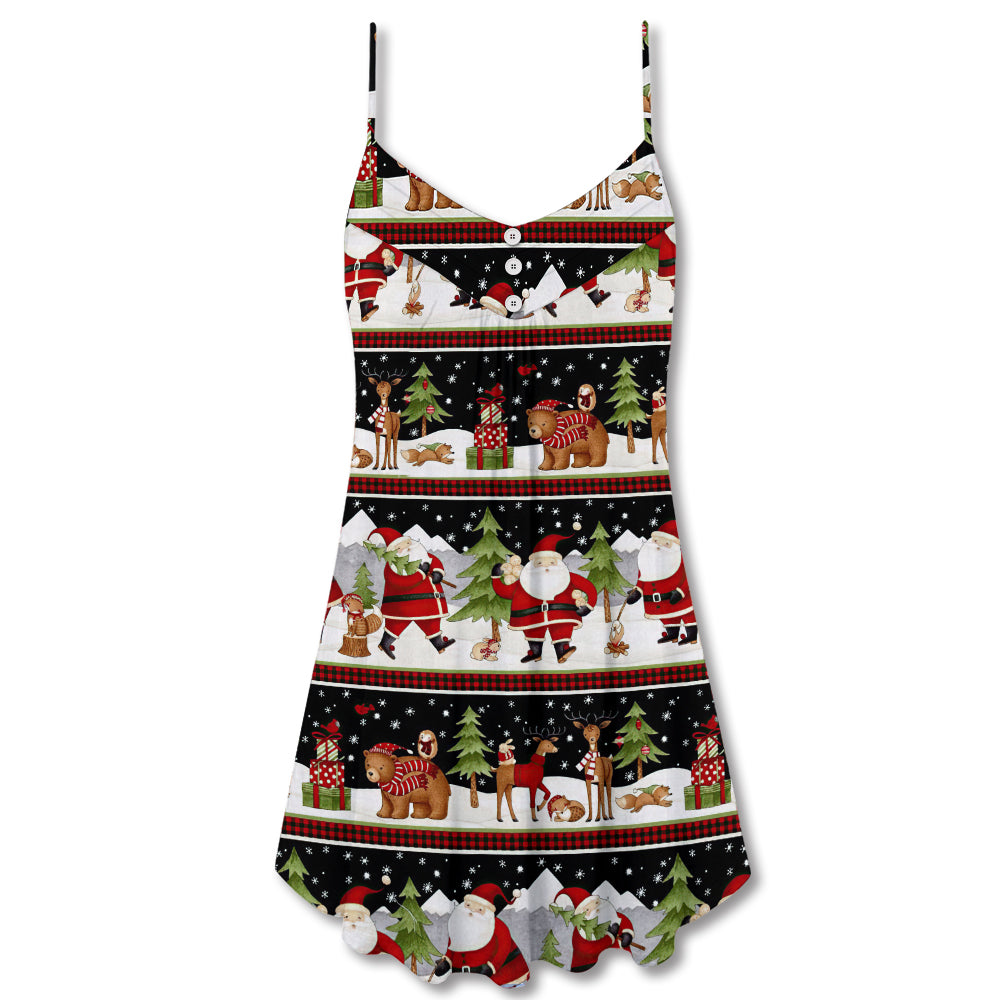 Santa Reindeer Bear Night – Women's Summer Sleeveless V-Neck Camisole Dress