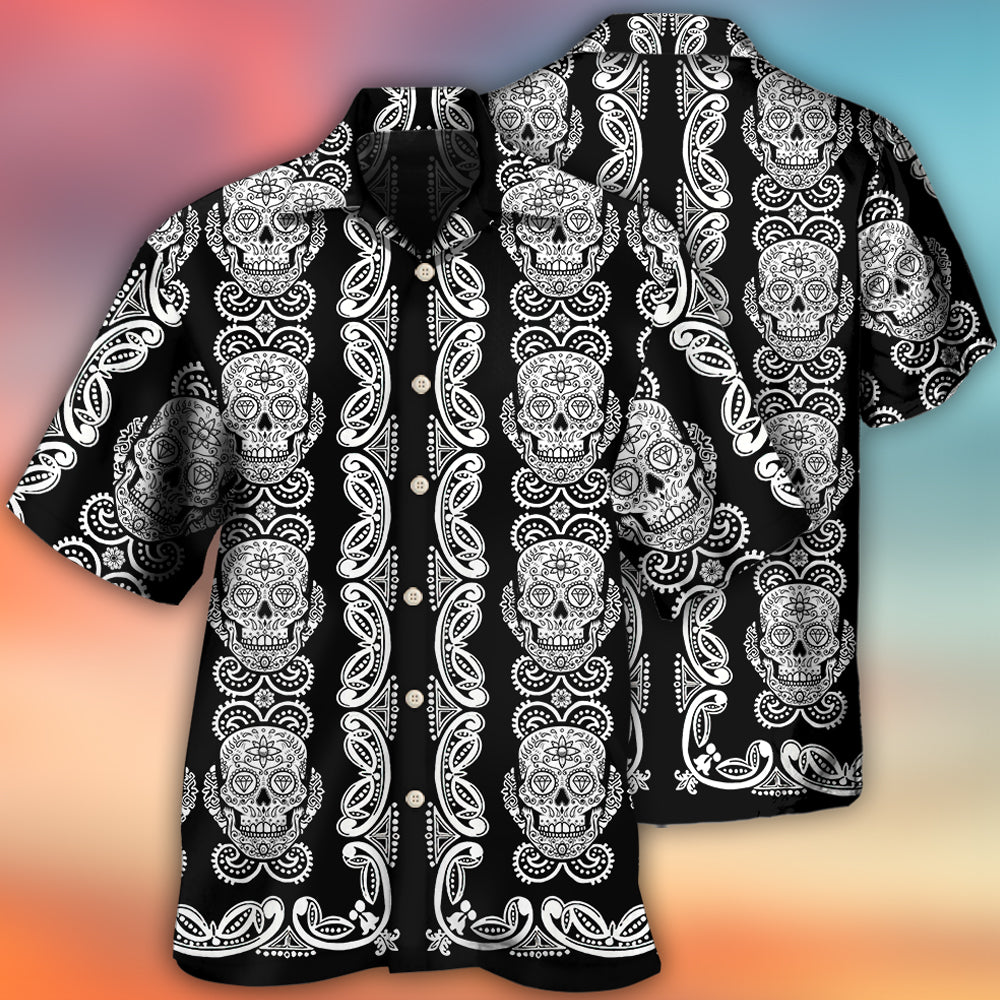 Black And White Skull Diamond Pattern - Hawaiian Shirt