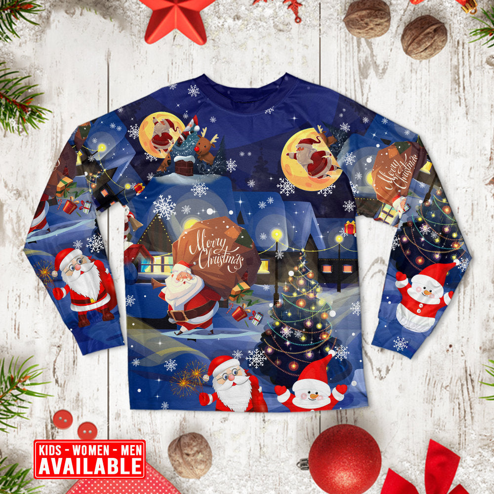 Christmas Love Santa And Gifts - Pajamas Long Sleeve - Owls Matrix LTD