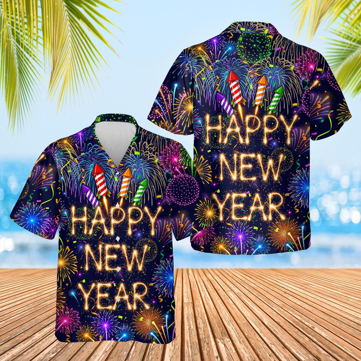 Happy New Year Colorful Fireworks Countdown Party – Hawaiian Shirt