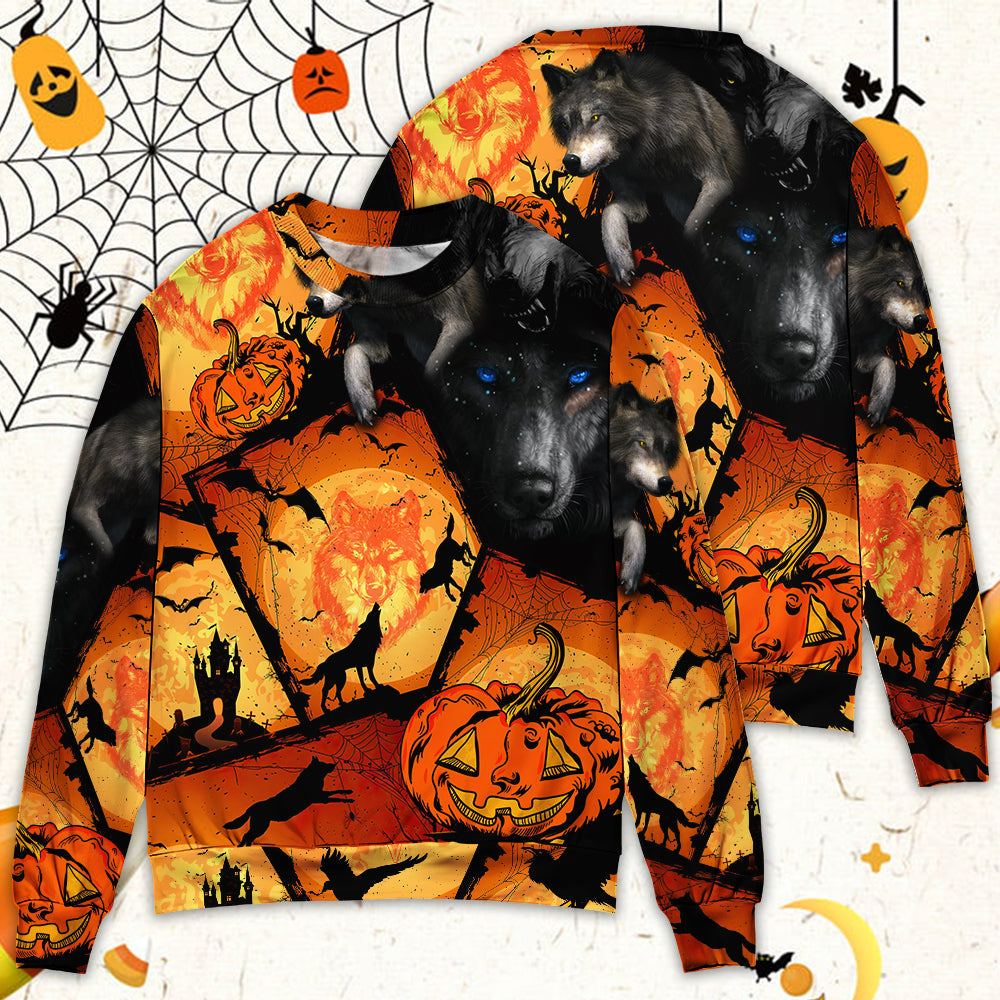 Halloween Wolf Pumpkin Fantasy Art – Sweater - Ugly Christmas Sweater