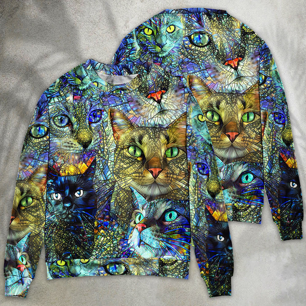 Colorful Cat Art Lover Design – Sweater - Ugly Christmas Sweater