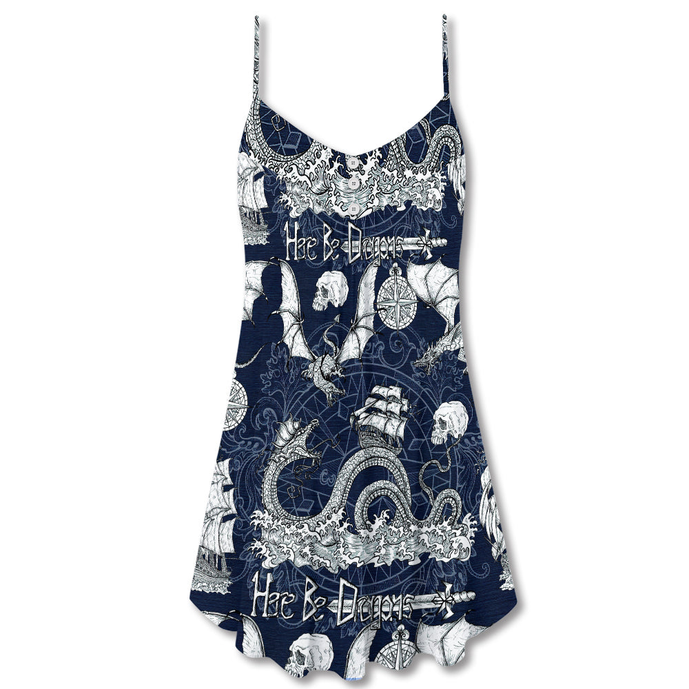 Dragon With Skull Vintage Sea Ship – Women's Summer Sleeveless V-Neck Camisole Dress