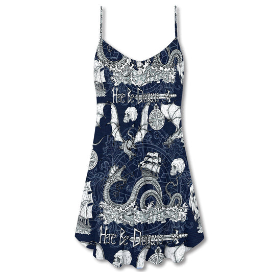 Dragon With Skull Vintage Sea Ship – Women's Summer Sleeveless V-Neck Camisole Dress