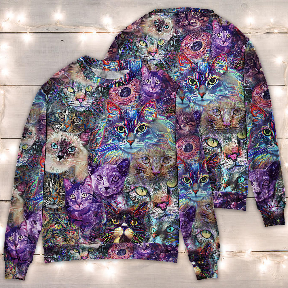 Cat Amazing Purple Trippy Art Style – Sweater - Ugly Christmas Sweater