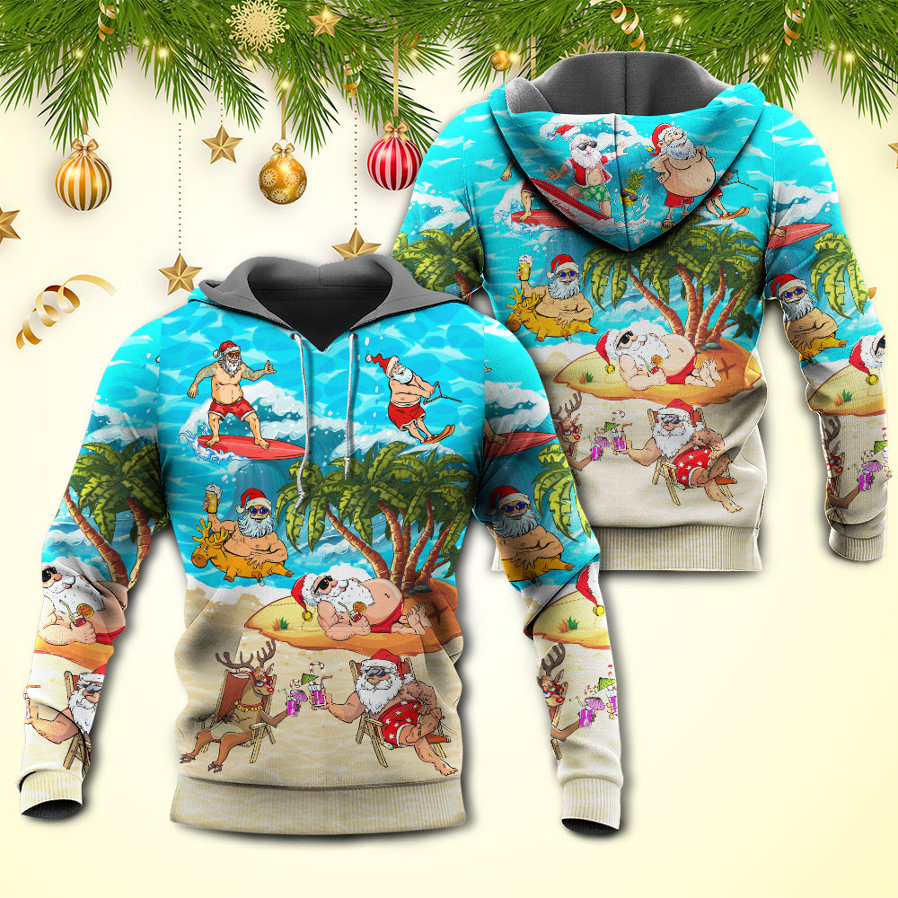 Christmas Santa Chilling Beach Tropical Funny - Hoodie