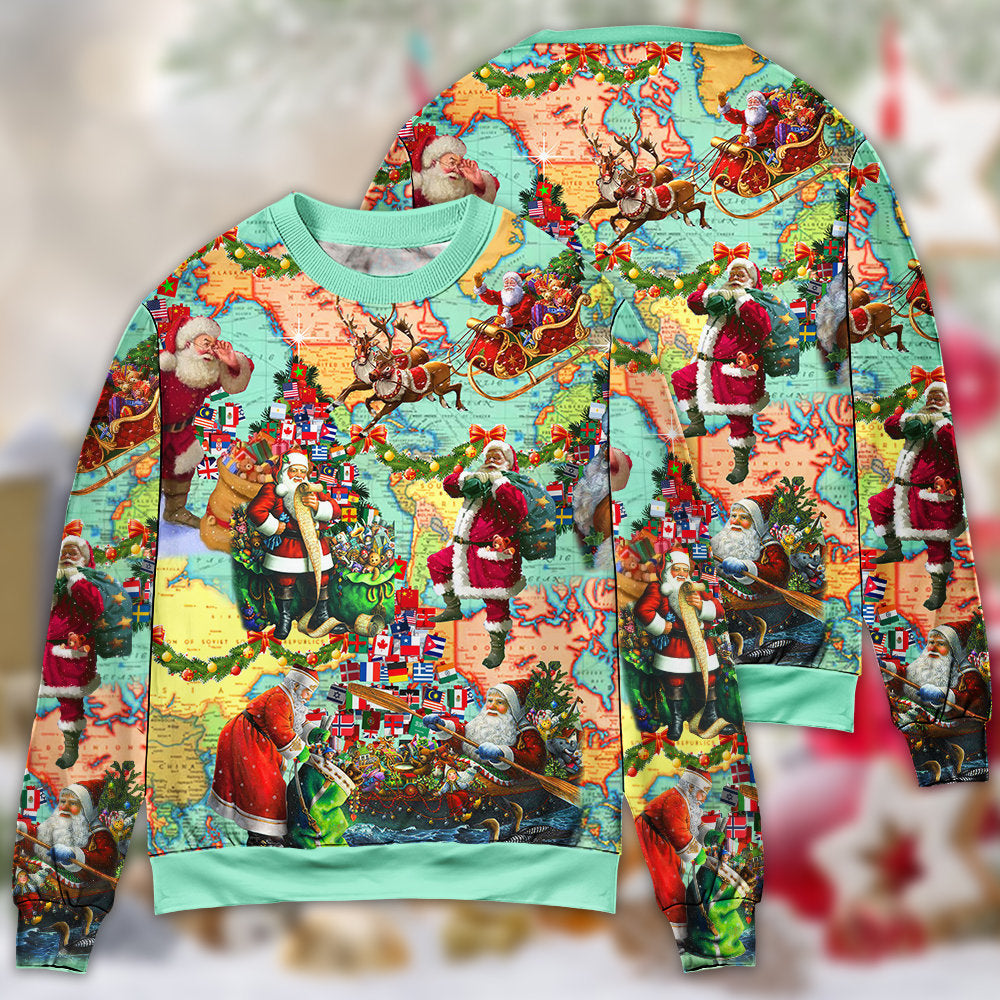Christmas Love Santa World Map – Sweater - Ugly Christmas Sweater