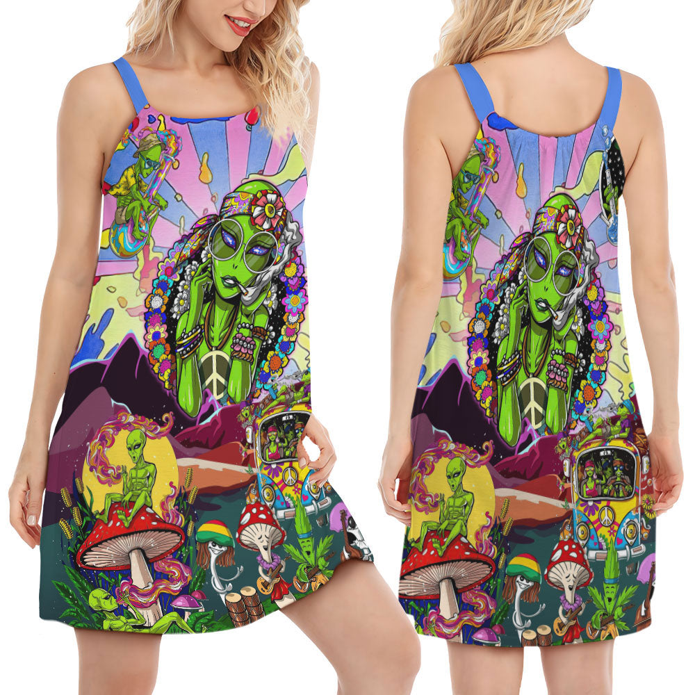 Hippie Alien Peaceful Life Colors – Women's Summer Sleeveless V-Neck Camisole Dress