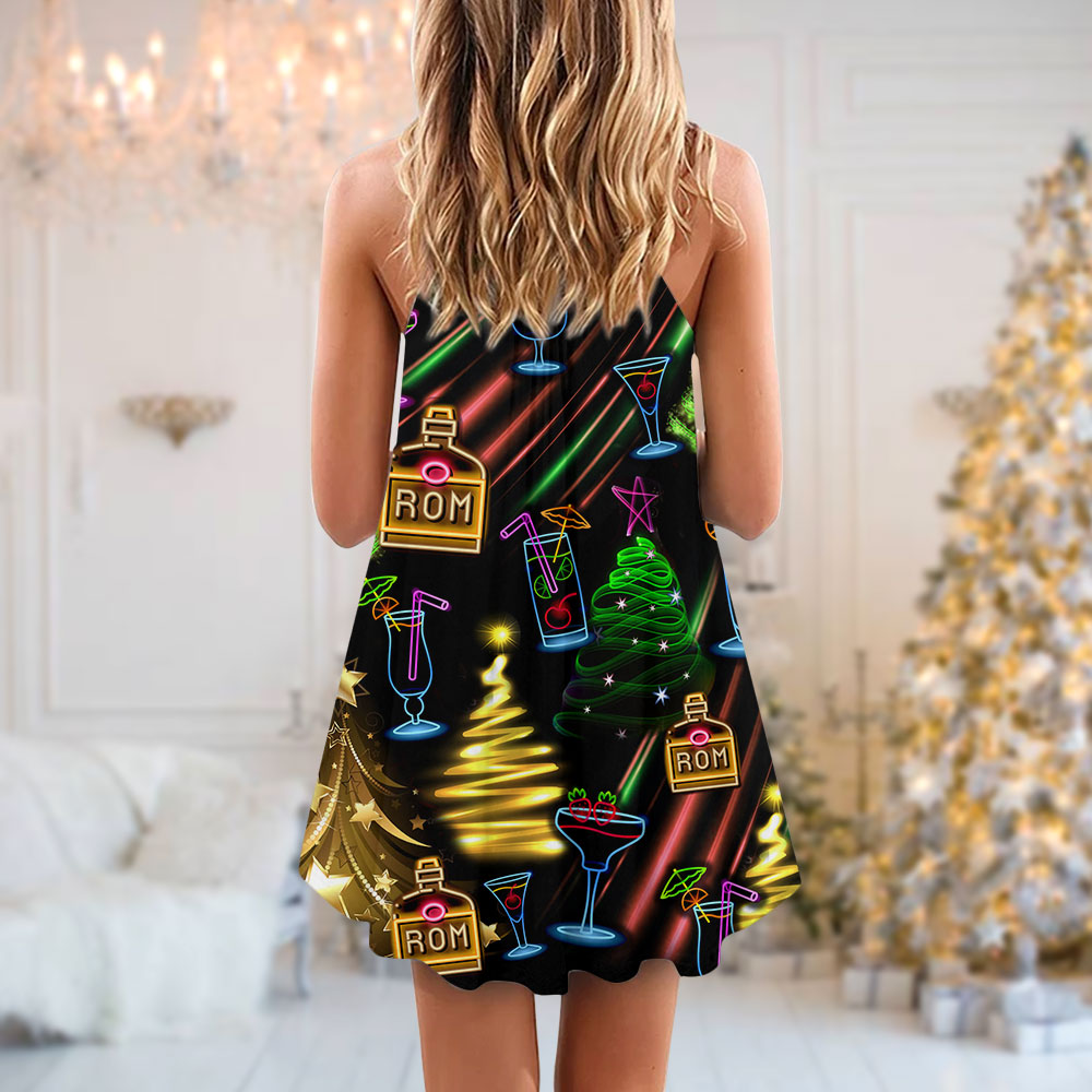Christmas Wine Rum Neon Party – Women's Summer Sleeveless V-Neck Camisole Dress