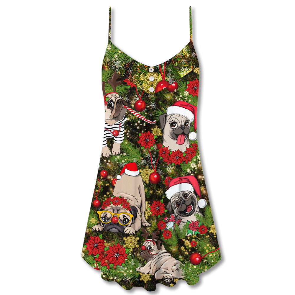 Christmas Merry Pug Holiday – Women's Summer Sleeveless V-Neck Camisole Dress