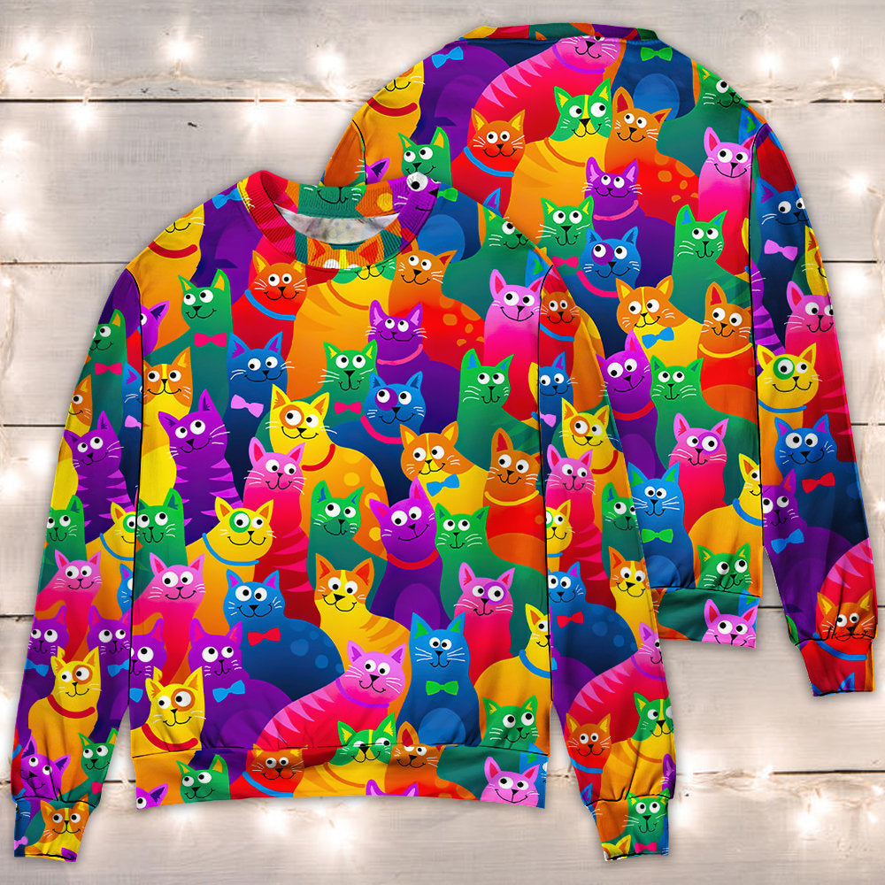 Funny Colorful Cats Art Style – Sweater - Ugly Christmas Sweater