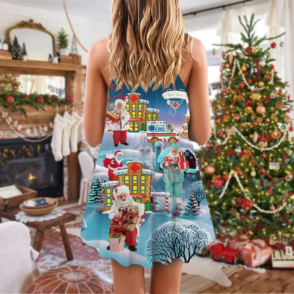Christmas Healthcare Heroes Santa – Women's Summer Sleeveless V-Neck Camisole Dress