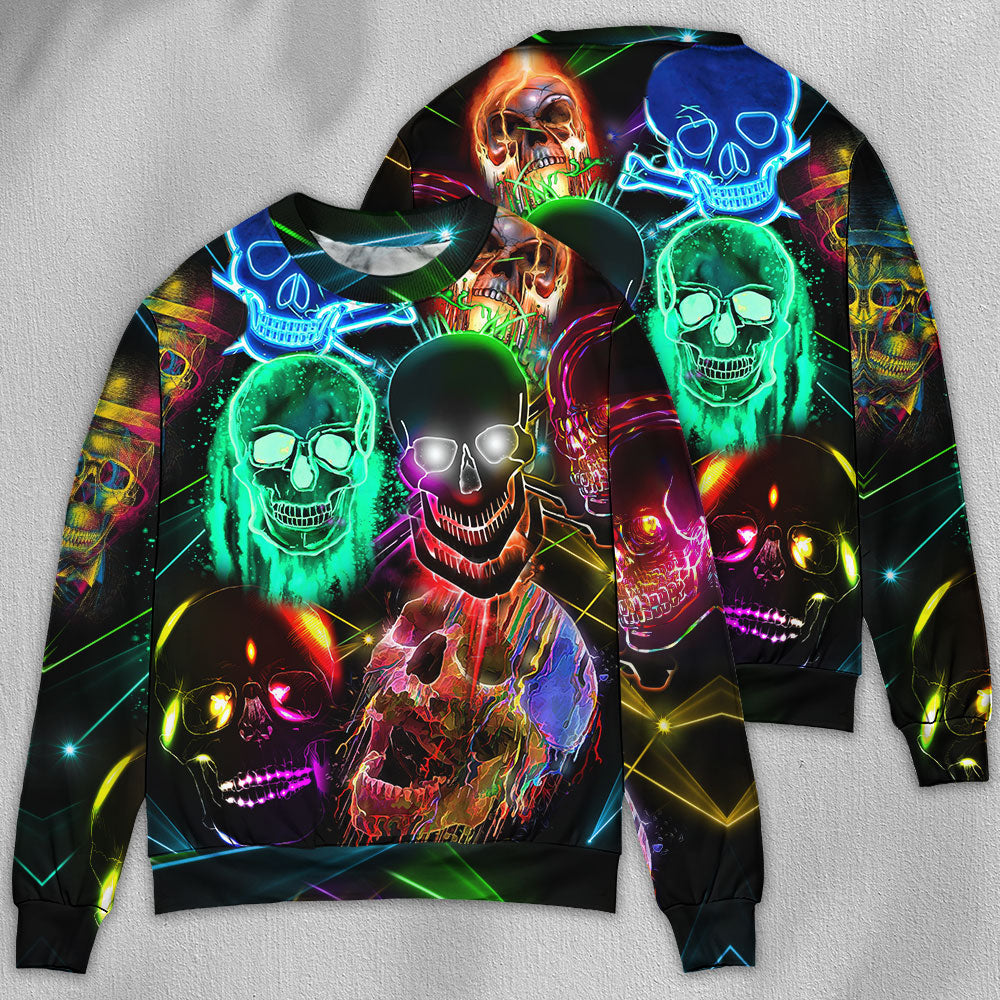 Glowing Neon Light Skull Art – Sweater - Ugly Christmas Sweater