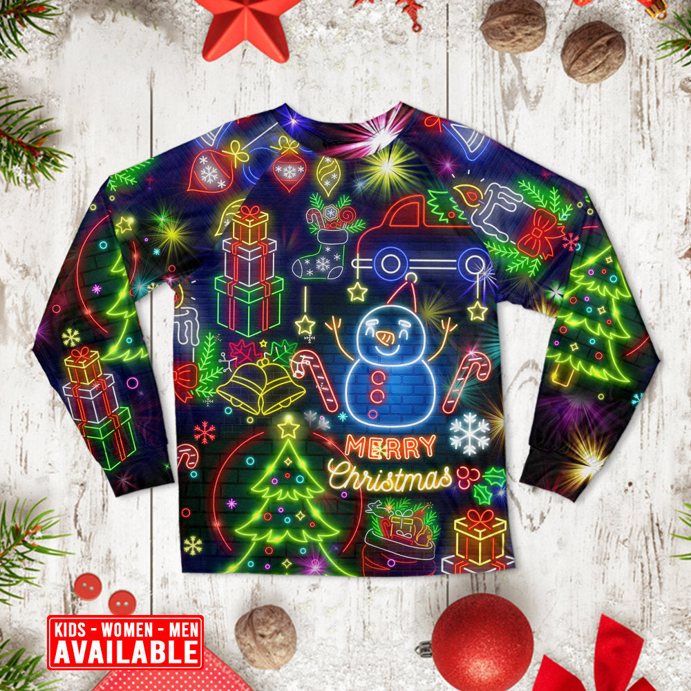Christmas Bright Neon Lighting - Pajamas Long Sleeve - Owls Matrix LTD