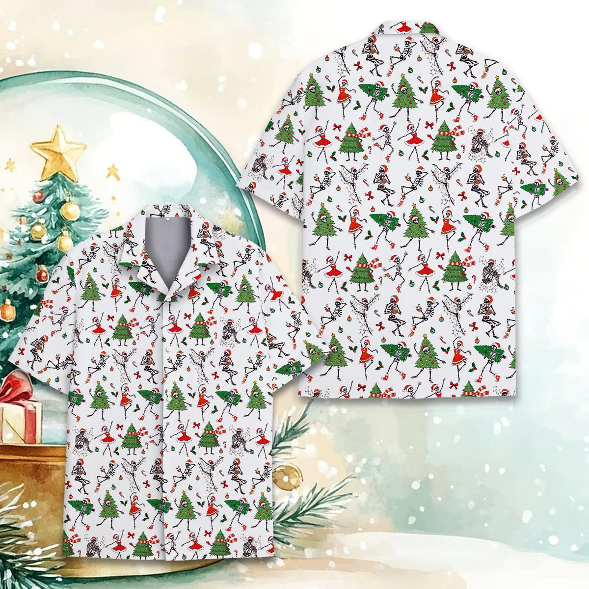 Christmas Skeleton Santa Dancing Tree Holiday – Hawaiian Shirt