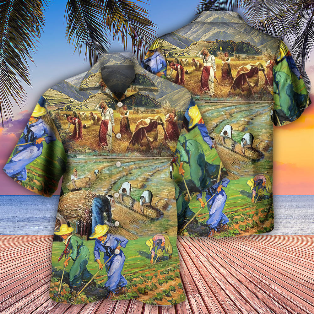 Farm Village Mountain Landscape Art – Hawaiian Shirt