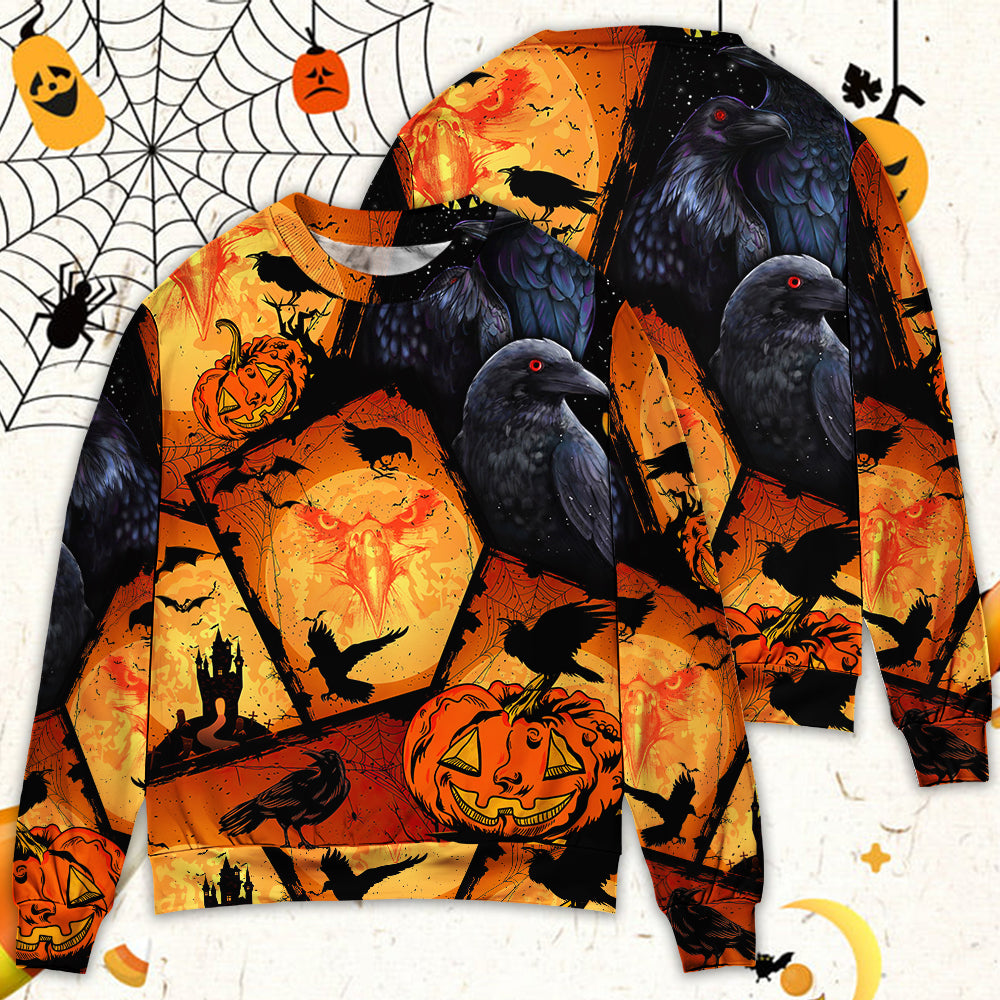 Halloween Raven Pumpkin Night Art – Sweater - Ugly Christmas Sweater