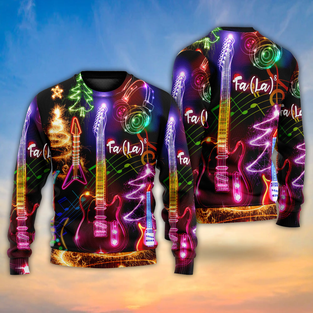 Christmas Guitar Tree Happy Glow Art – Sweater - Ugly Christmas Sweater
