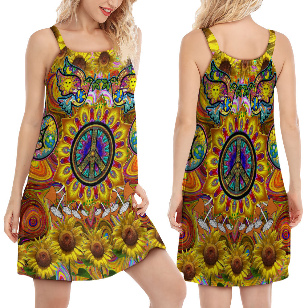 Hippie Sunflowers Love Sunshine – Women's Summer Sleeveless V-Neck Camisole Dress