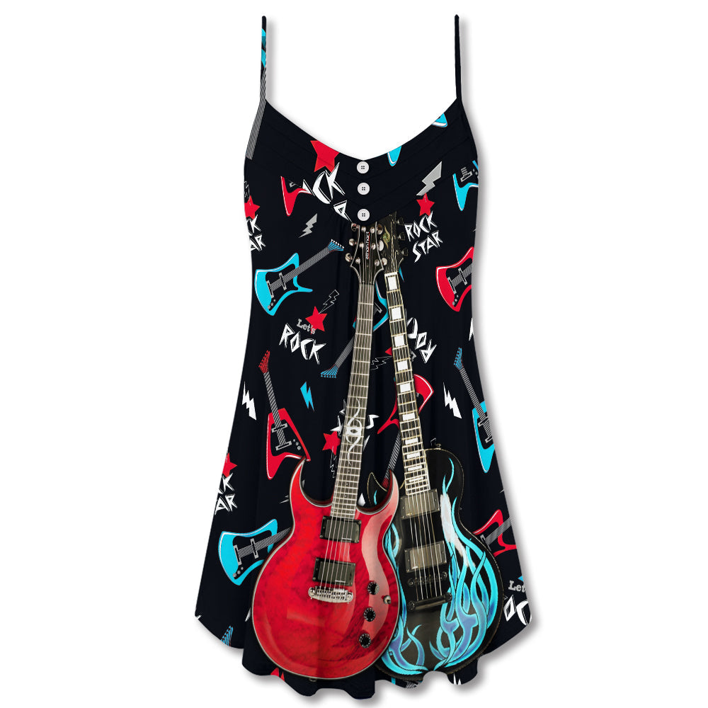 Guitar All I Need Is Music – Women's Summer Sleeveless V-Neck Camisole Dress